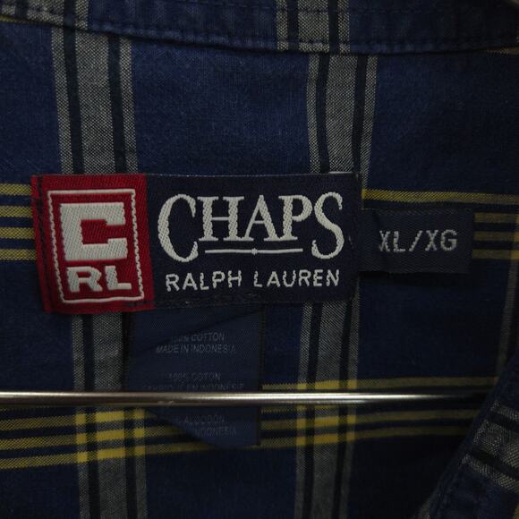 Vintage Chaps Ralph Lauren Shirt Mens XL Blue Yellow Plaid Chambray Button Down - Picture 12 of 12